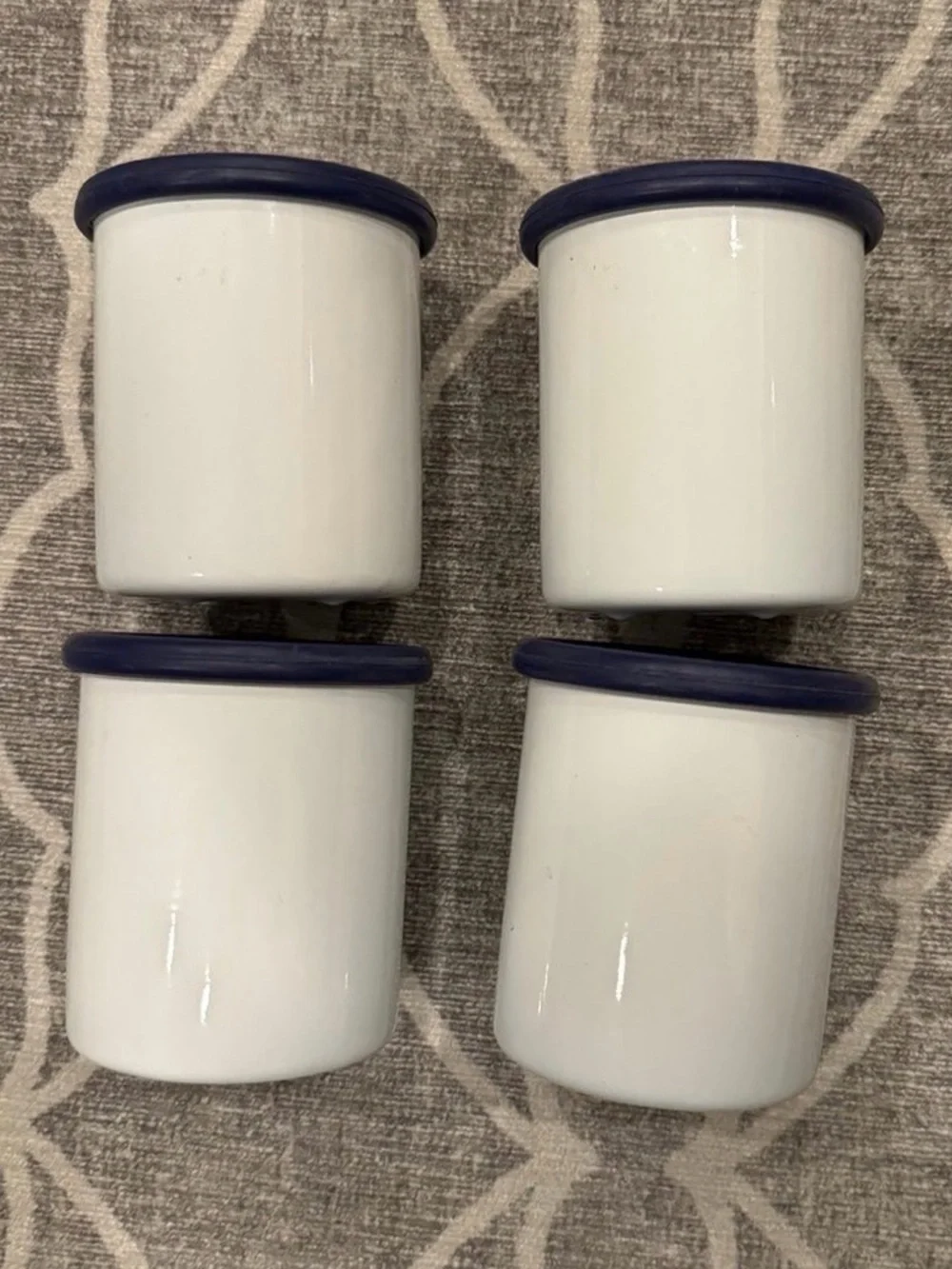 Vintage IKEA Enamel Canister Set of 4 - White & Blue Farmhouse Jars